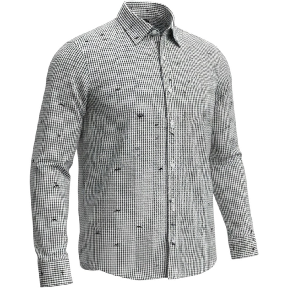 Southern Pines Mens Green Gingham Dog‎ Embroidered Cotton Button Down Shirt M